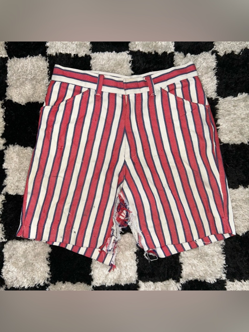 THRASHED Vintage Towncraft Penn Prest Shorts Red White Striped Size 14 Pennys